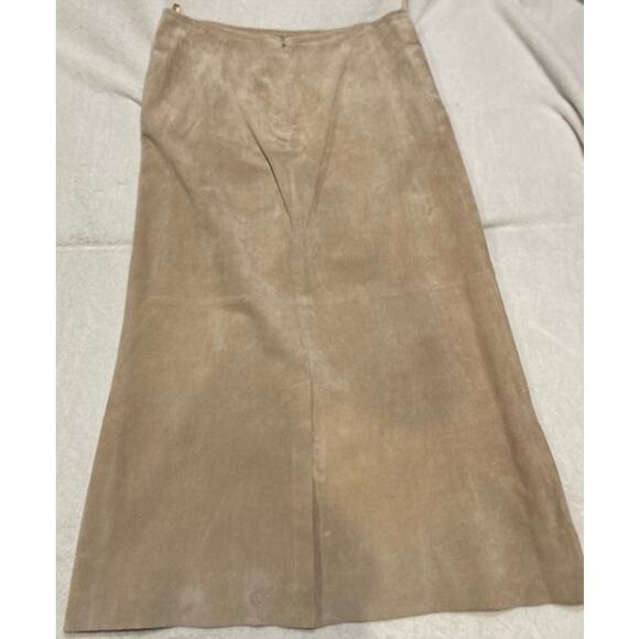 BOSTON PROPER Tan Suede Leather Panel Midi Skirt Boho Chic Boho Cottage Size 14 - Picture 10 of 16